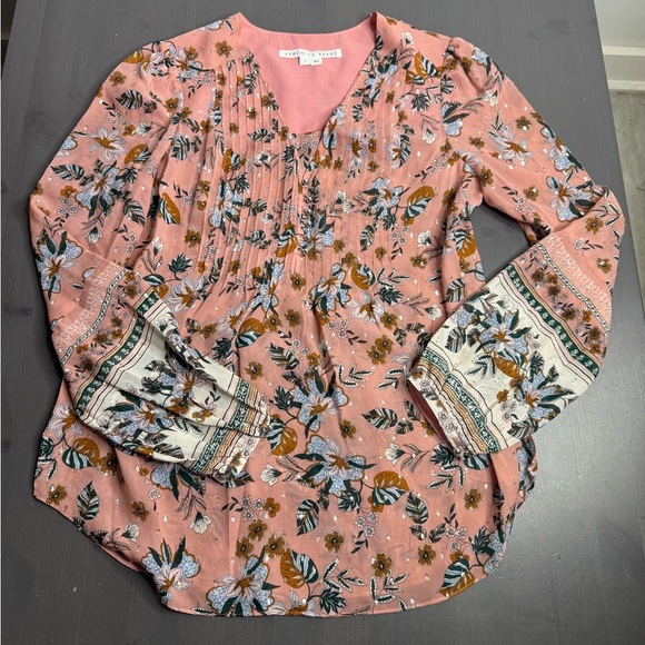 Veronica Beard Women’s Blouse Mauve Pink Floral Pin Tuck Beading - Picture 2 of 7